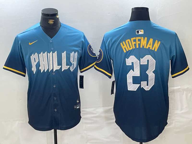 Mens Philadelphia Phillies #23 Jeff Hoffman Blue 2024 City Connect Limited Stitched Jersey